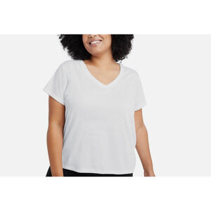 Champion Women Powerblend V-Neck T-Shirt White Plus Size 1X
